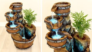 DIY Concrete Barrel Waterfall Fountain Pot  Cement Craft Idea [upl. by Eibrik]