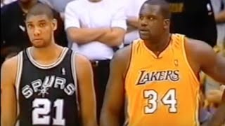 Tim Duncan Defense on Shaq  2001 NBA WCF [upl. by Ahsekel768]