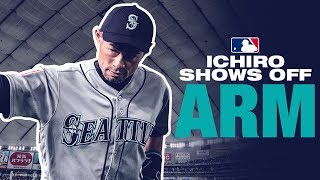 Ichiro shows off CANNON from Japan exhibition game [upl. by Eizzil]