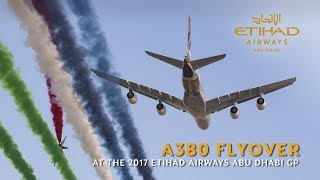 Flyover at the 2017 Formula 1 Abu Dhabi GP with Etihads A380 [upl. by Maidie]