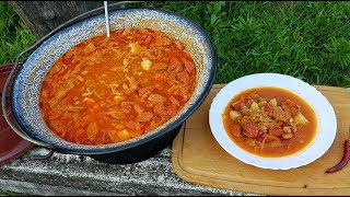 Kolbászos babos káposztaleves Bugaszegen Sausage and bean soup with cabbage [upl. by Albie]