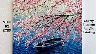 Cherry Blossom STEP by STEP Acrylic Painting ColorByFeliks [upl. by Shull]