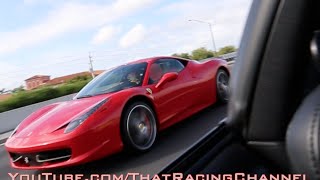 Ferrari 458 challenges Turbo Supra on the highway [upl. by Schalles]