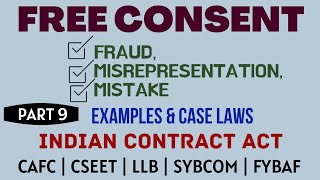 Fraud  Misrepresentation  Mistake  Free Consent  Indian Contract Act  Caselaws  Example [upl. by Ilwain323]