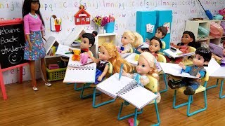 Elsa and Anna toddlers  new Barbie teacher amp students [upl. by Atsed51]