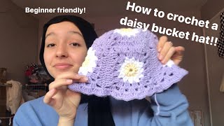 How to crochet a daisy bucket hat Beginner friendly tutorial [upl. by Afinom502]