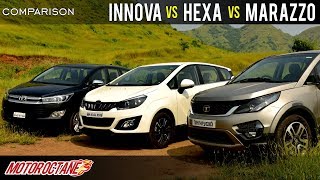 Mahindra Marazzo vs Tata Hexa vs Toyota Innova Crysta Comparison  Hindi  MotorOctane [upl. by Anrym]