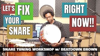 TUNE ANY SNARE DRUM FAST amp EASY  Snare Tuning Workshop 2018 [upl. by Annoid]