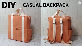 DIY 3POCKET CASUAL BACKPACK Zipper Backpack Travel Rucksacksewing tutorialTendersmile Handmade [upl. by Budworth]