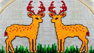 Deer cross stitch designhow to make asonwoolen ason designdoormattable matdesignmaking rugs [upl. by Liddie]