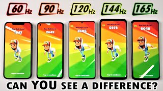 Slow Motion 165Hz vs 144Hz vs 120Hz vs 90Hz vs 60Hz  Smartphone Screen Refresh Rate Comparison [upl. by Ardra]