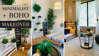 Small Bedroom Budget Makeover  Rental Friendly  Minimalist and BOHO [upl. by Searcy]