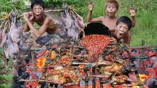 Primitive Technology  Kmeng Prey  Yummy Cooking 11Chicken Eating Delicious [upl. by Eidnac]