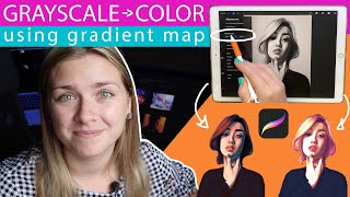 Grayscale to Color Using Gradient Map in Procreate  Digital Painting Process [upl. by Ynnaj]