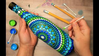 EASY Dot Mandala Bottle Painting Using ONLY Qtip Toothpick Pencil  How To Lydia May [upl. by Ahseyk]