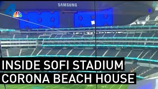 Inside SoFi Stadium Corona Beach House  NBCLA [upl. by Ahsiuqal]