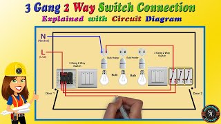 3 Gang 2 Way Switch Connection  How to Wire Three Gang Two Way Switch Explain with Circuit Diagram [upl. by Carline715]