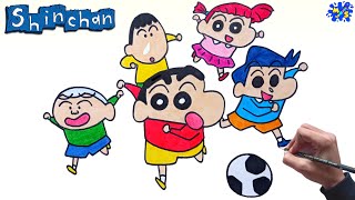 Shinchan Drawing  How to Draw Shinchan and Friends Step by Step [upl. by Tizes218]