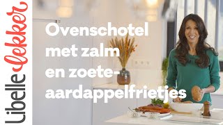 Sandra Bekkari tipt ovenschotel met zalm en zoeteaardappelfrietjes [upl. by Roseanne]