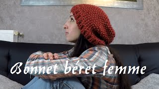 Tricoter un béret femme simple et rapide  DIY knit beret Women [upl. by Eniamaj]