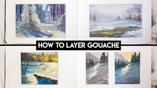 Gouache Landscape Tutorial ✶ How to layer gouache  Color Master Studies [upl. by Gamal]