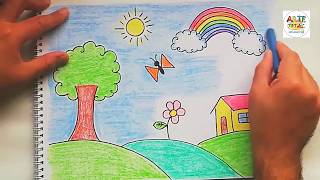 Pintando un paisaje natural con crayolas  Para niños [upl. by Ahgiela]