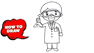 How to Draw a Scientist  step by step easy  Drawing a cartoon scientist [upl. by Bryce]