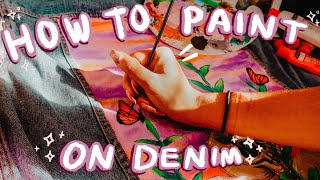 HOW TO PAINT ON DENIM  JEANS Custom With Acrylic amp Fabric Paint  Francesca Grace [upl. by Aninnaig]