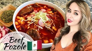 Pozole Rojo de Res  Mexican Beef Pozole Recipe [upl. by Enohpets]