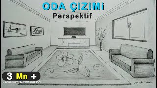 ODA ÇİZİMİ TEK NOKTALI PERSPEKTİF İÇ MEKAN ÇİZİMİ  HOW TO DRAW a ROOM WITH 1 POINT PERSPECTIVE [upl. by Relyat]