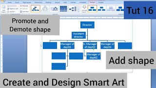 16 MS Word  Create and design smart art  add shape  promote and demote shape  hindi [upl. by Hanna]