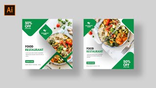 Modern Social Media Banner  Food Restaurant  Adobe Illustrator Tutorial [upl. by Polito]