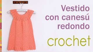 Vestido con canesú redondo tejido a crochet para niñas  Crocheted round yoke dress for girls [upl. by Higley]