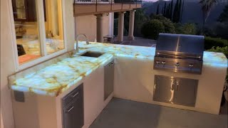 Outdoor Backlit  Underlit Countertop Installation  BBQ Island [upl. by Nnaeoj]