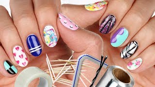 10 Nail Art Designs Using HOUSEHOLD ITEMS  The Ultimate Guide 5 [upl. by Adlitam]