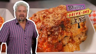 Guy Fieri Eats JUMBO Lasagna on DDD  Diners Driveins and Dives with Guy Fieri  Food Network [upl. by Airotna]