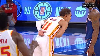 Trae Young hits the DAGGER bows and waves goodbye to Knicks crowd [upl. by Namharludba]