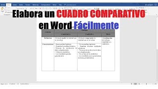 CÓMO HACER UN CUADRO COMPARATIVO EN WORD FÁCILMENTE [upl. by Nalahs726]