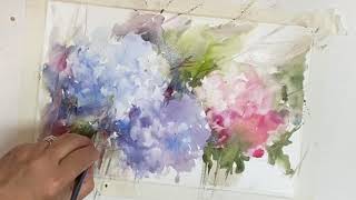 WatercolorAquarela  Demo  Hortensias [upl. by Airalav865]