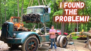 1957 Autocar Truck Restoration Removing Cab amp Transmission Damage [upl. by Anahsat]