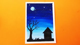 How to draw easy night painting for kids with poster colour  Easy painting [upl. by Forester246]