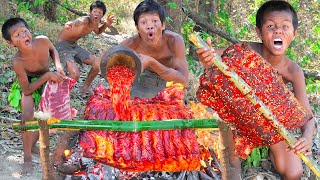 Primitive Technology  Cook Pork Rib Recipes Eating Show [upl. by Eener708]