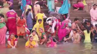 Hindu Worshipers Flock to the Ghats at Sunrise in Varanasi India [upl. by Iveel982]