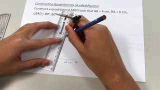 Constructing Quadrilaterals 4sided figures Eg 1 [upl. by Eanal234]