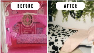 Barbie House Makeover How I transform Barbies bedroom [upl. by Anauqahc]