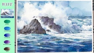 Without Sketch Landscape Watercolor  Wave color mixing Arches NAMIL ART [upl. by Eckblad]