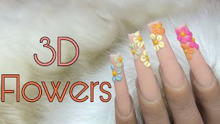 Beginner Nail Tech Acrylic 3D Flower Nail Art Tutorial [upl. by Morell]