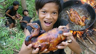 Survival Skills Primitive  Cooking and fried chicken recipe eating ep0029 [upl. by Arnaud575]