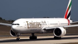 Emirates Boeing 777300ER Close Up Landing amp Takeoff at Malta Airport [upl. by Ameer588]