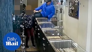 Three robbers viciously attack female employee in a jewellery raid [upl. by Grania652]